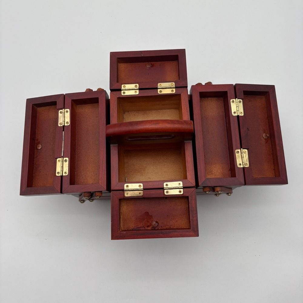Singer Wooden Sewing Box Cantilever Accordion Jewelry Chest Cherry Finish 10.5in - Picture 2 of 10